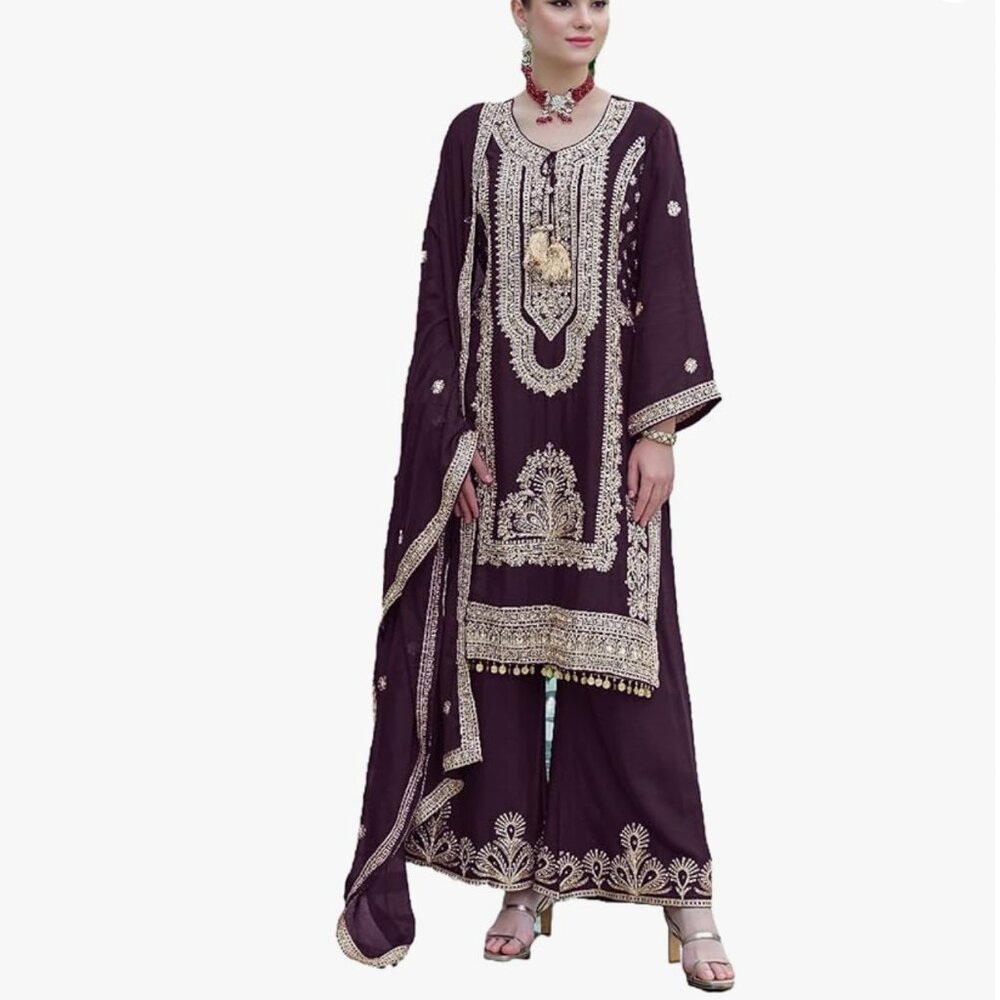 Elegant Purple Embroidered Women Salwar